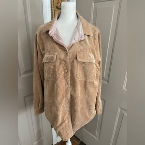 Love Tree camel tan & pink corduroy/flannel reversible shacket/jacket. Size L.